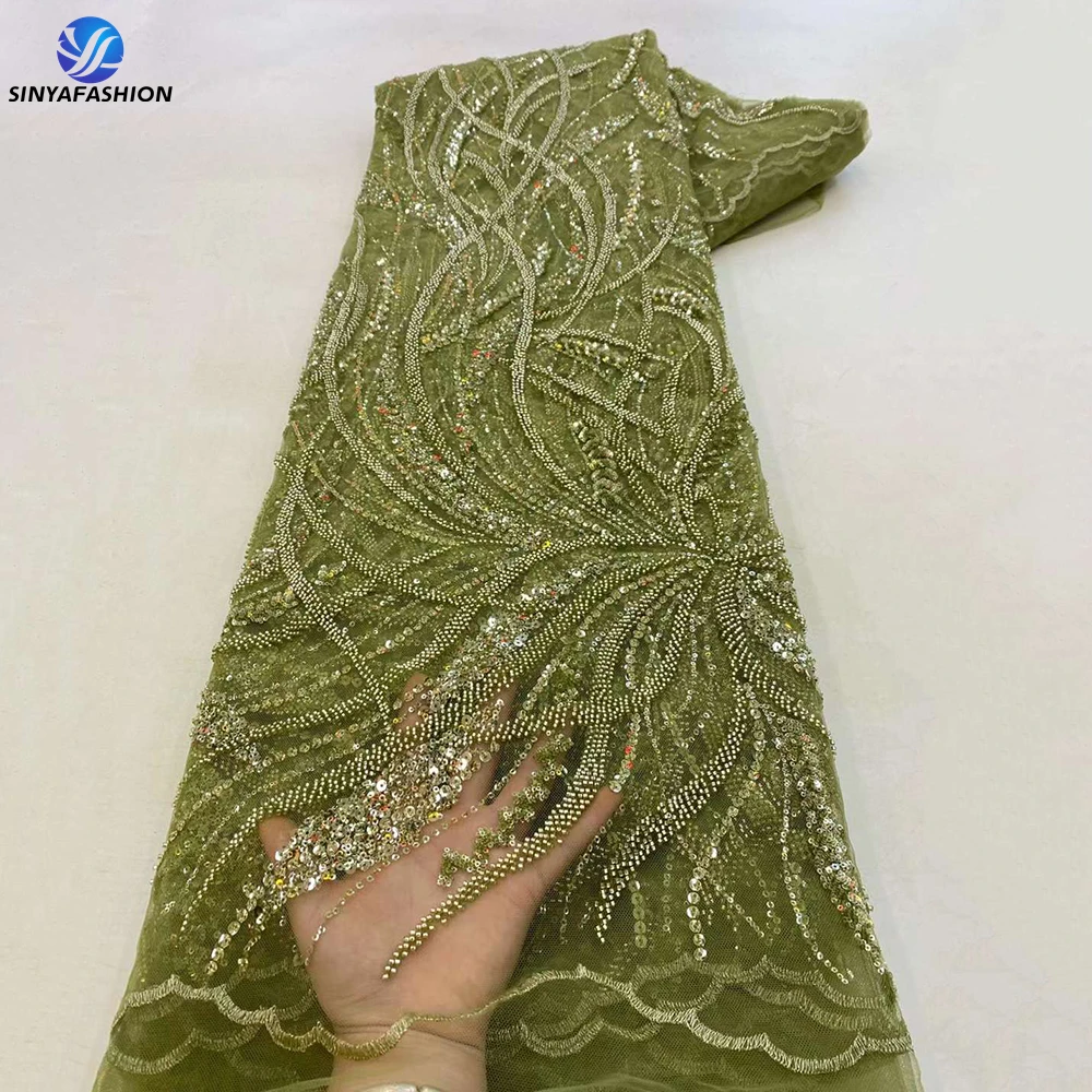 

Sinya New Arrival Heavy Beaded Lace Fabric Beaded Lace Sequins Fabrics Women Lady Elegant Party Luxurious Dresses