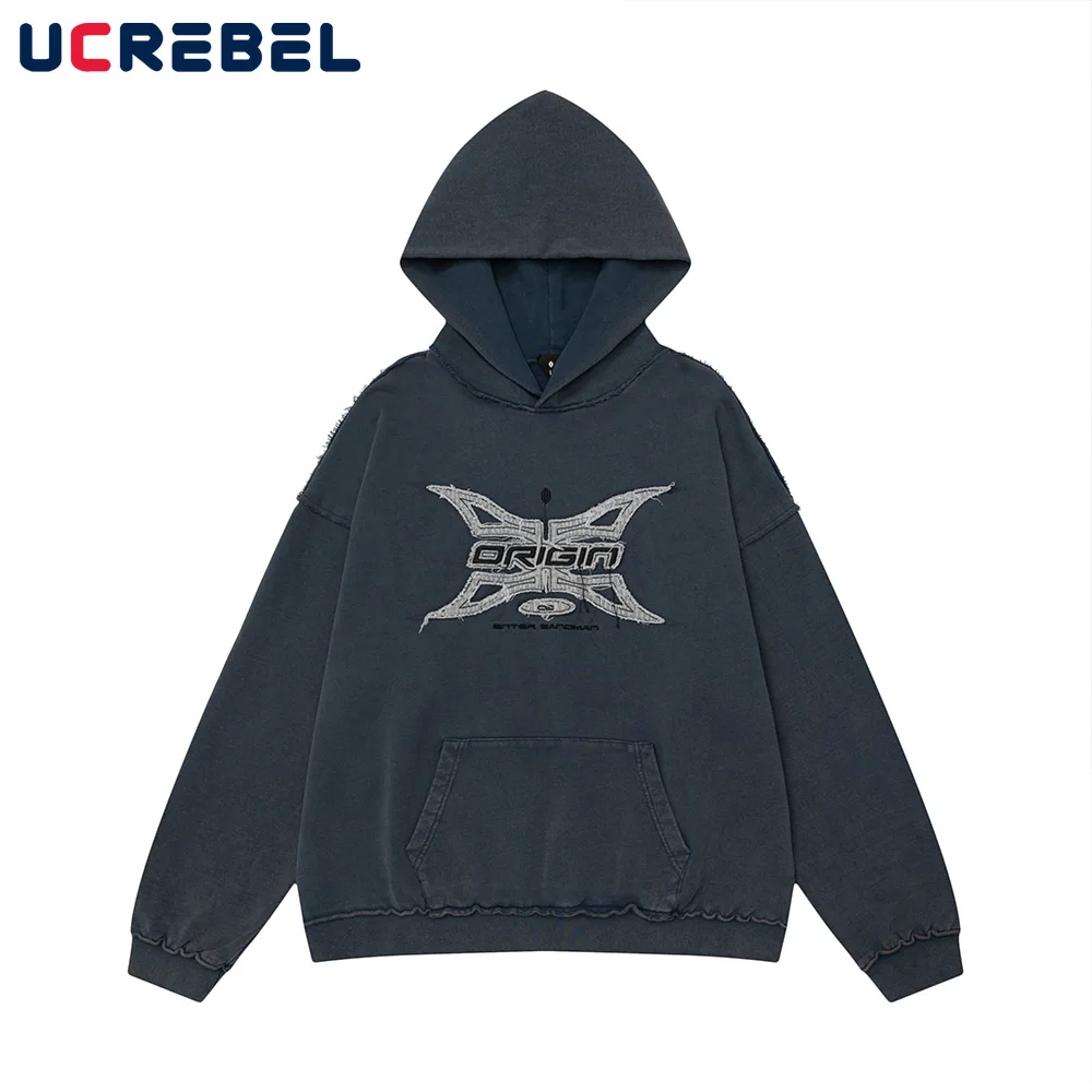 Толстовки с нашивками и вышивкой мужские потертые толстовки капюшоном на