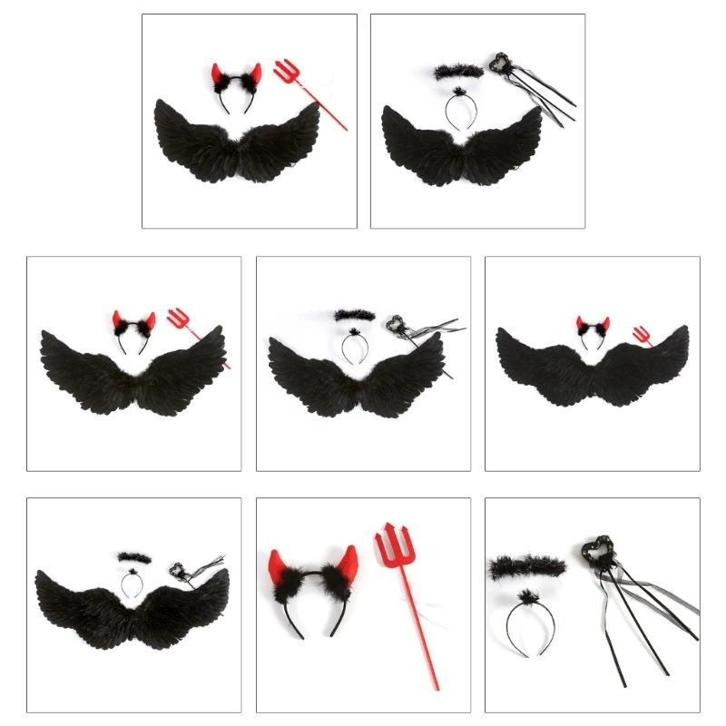 

2023 New Angel Costume Demo Costume Accessories Devil/Fairy Wing Devils Horn Headband Wand Adults Kids Halloween Stage Props
