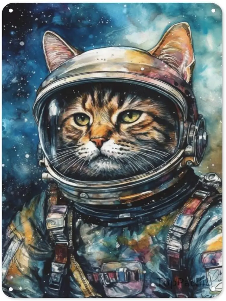 12x8N Alumnum Retro Tn Sgn Pantng of a Cat Astronaut настенный декор для детской комнаты Kds и космических