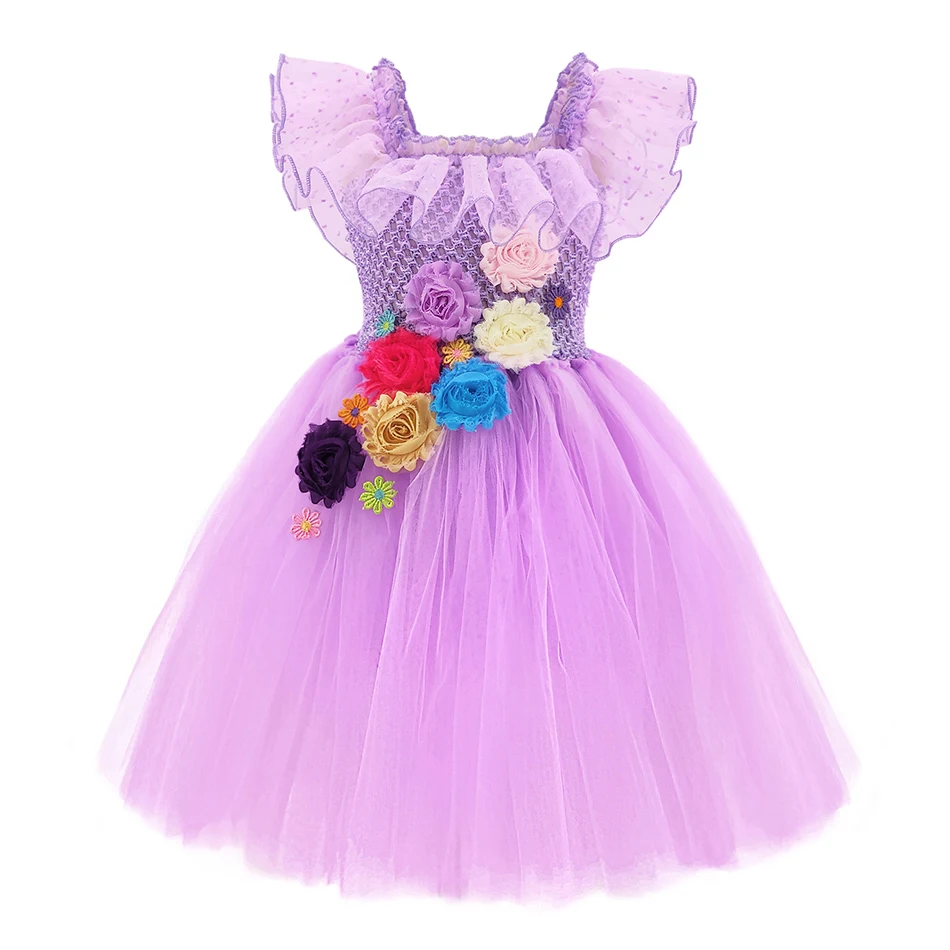 

Disney Summer Encanto Mirabel Isabela Princess Dress Girls Cosplay Halloween Costume Kids Party Tutu Pleated Lace Skirt 2-7Y