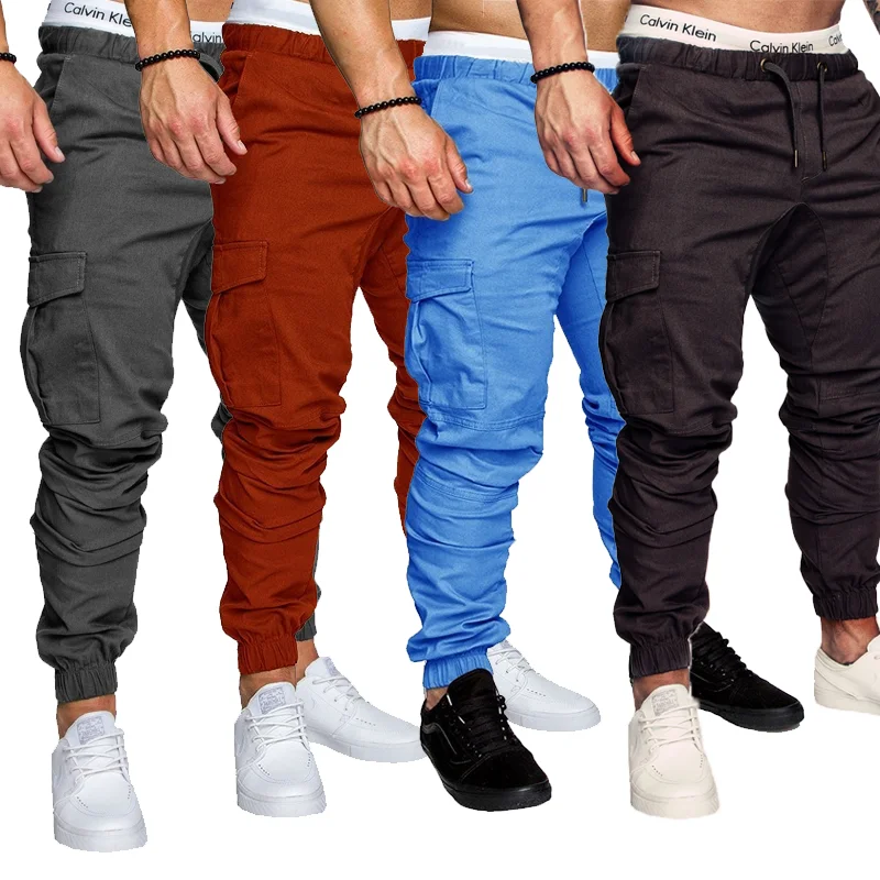 Multi-pocket Men's Cargo Sweatpants Solid Color Drawstring Harem Pants Outdoor Sports Streetwear 12 Colors Jogging Pencil Pants