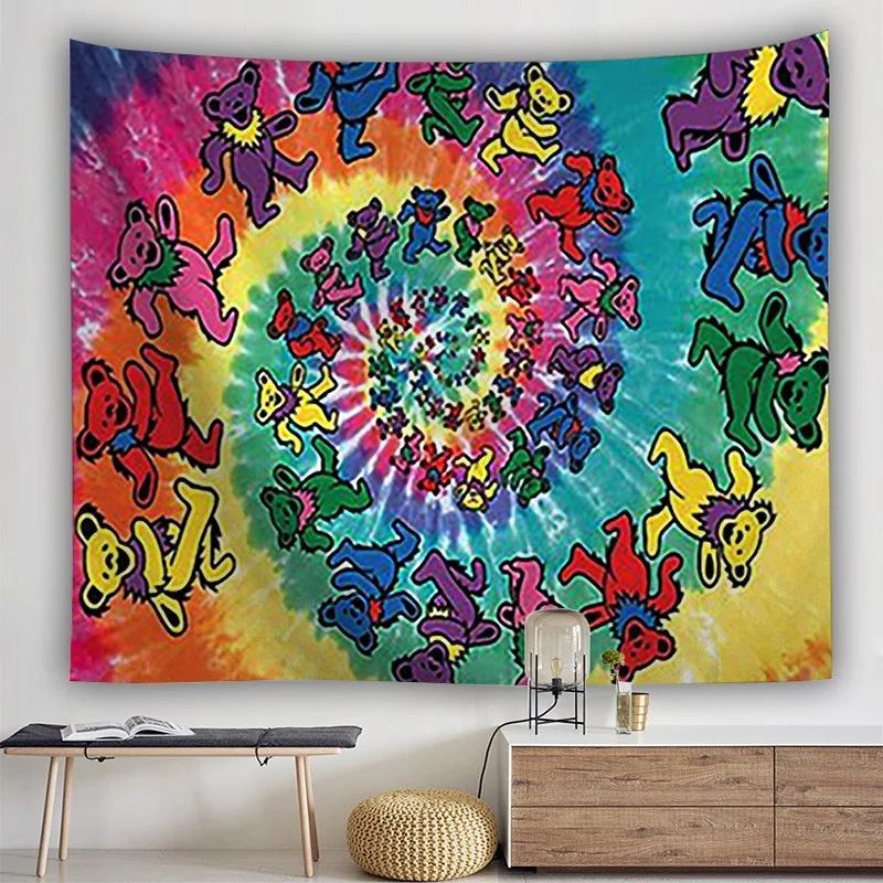 

Painted Bear Mandala Sunflower Starry Sky Elephant Hippy Buddha Tapestry Background Wall Hanging Bohemian Bedroom Home Tapestry