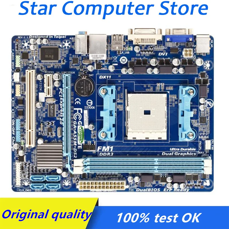 

For Gigabyte GA-A55M-DS2 A55M-DS2 Computer USB2.0 SATAII Motherboard FM1 DDR3 A55 Desktop Mainboard Used