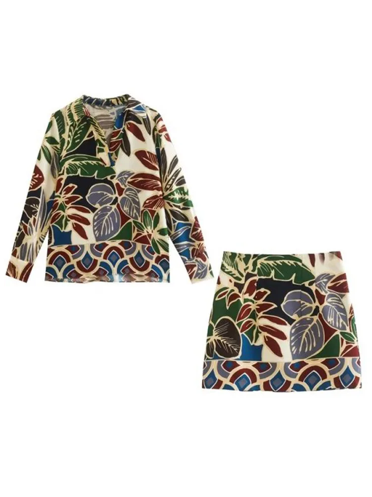 

Женский комплект из 2 предметов, блузка с принтом и мини-юбка, элегантный уличный костюм, лето 2022