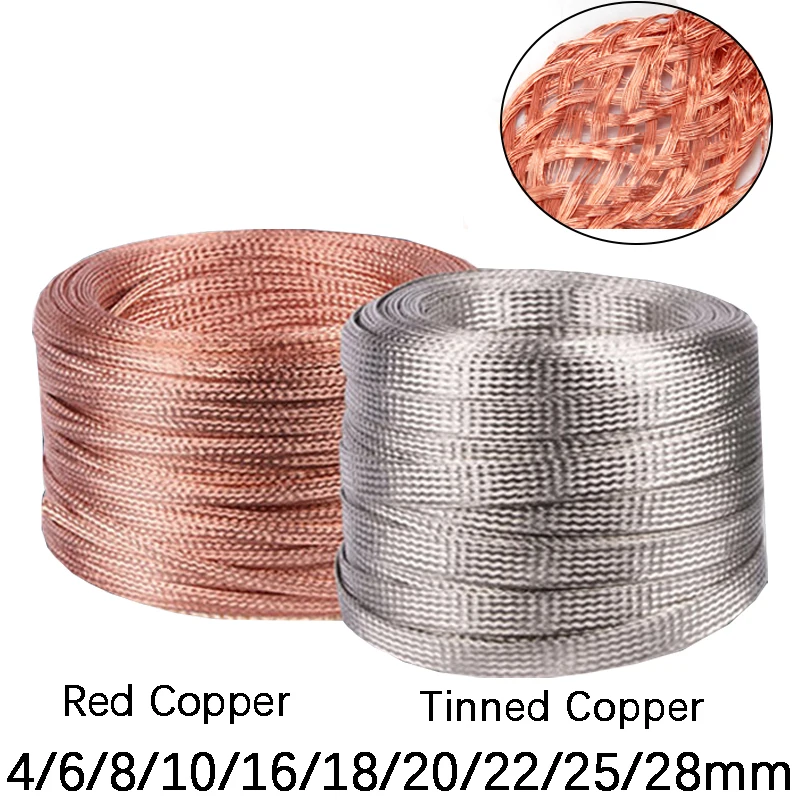 

1/2/5M Copper Braided Sleeve Tinned Plating 4 6 8 10 16 18 22 28 mm Expandable Metal Sheath Screening Signal Wire Cable Shielded