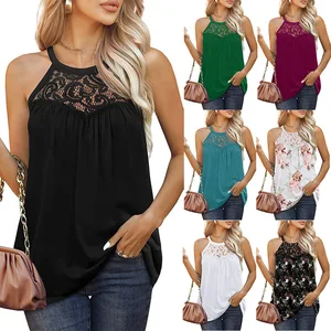 Summer Tank Tops Women Sexy Sleeveless Round Collar Female Camisole Solid Colors Lace T Shirt 2023 Lady Slim Vest Top Elegant