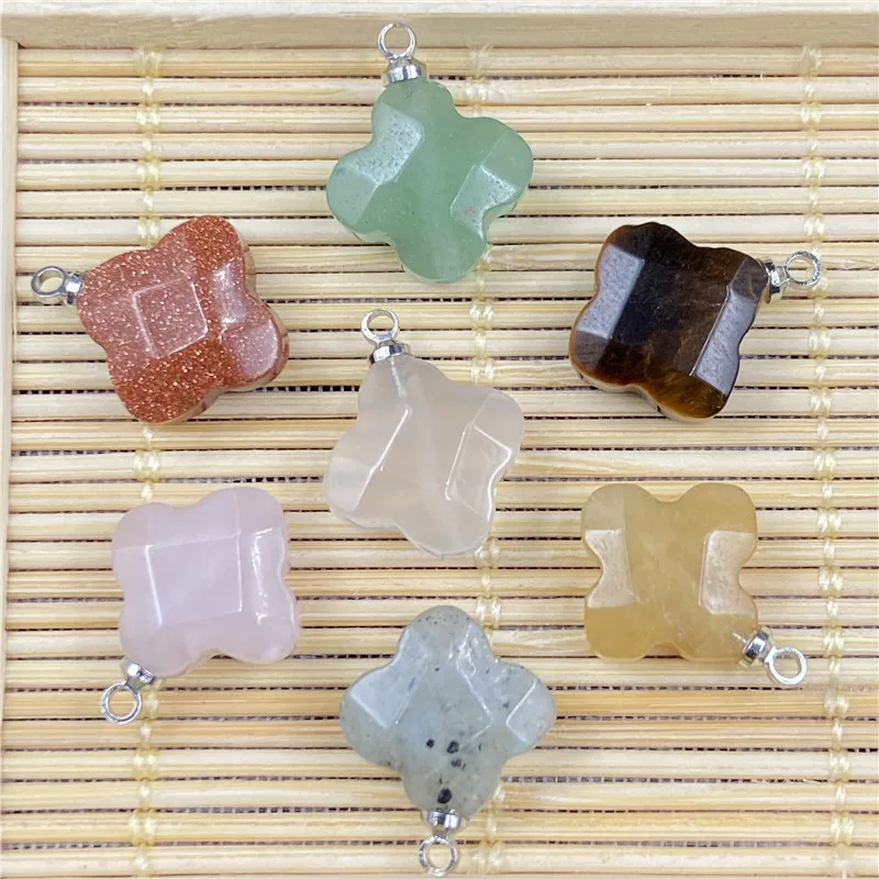 

1pcs Trendy Four Leaf Clover Pendant Natural Stone Energy Healing DIY Necklace Earring Charms for Jewelry Making Wholesale