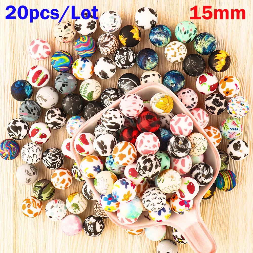 

Kovict 20Pcs/Lot 15mm Silicone Leopard Beads Baby Round Printed Beads DIY Jewelry Bracelet Necklace Accessories