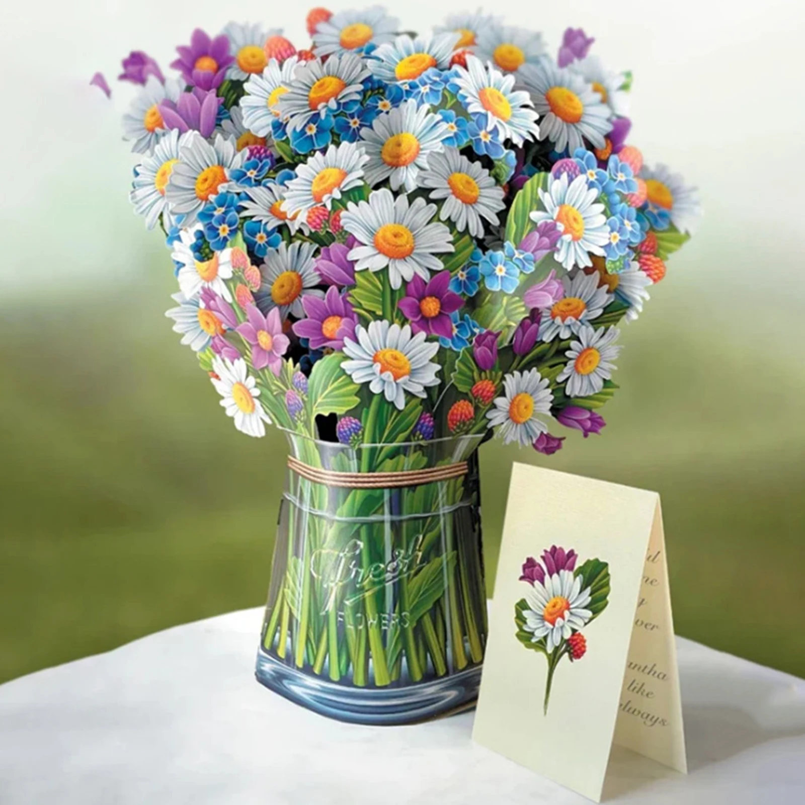 3D Flower Bouquet Card Paper Flowers Pops-Up Flower Bouquet Greeting Card Mothers Day Wedding Anniversary Postcard
