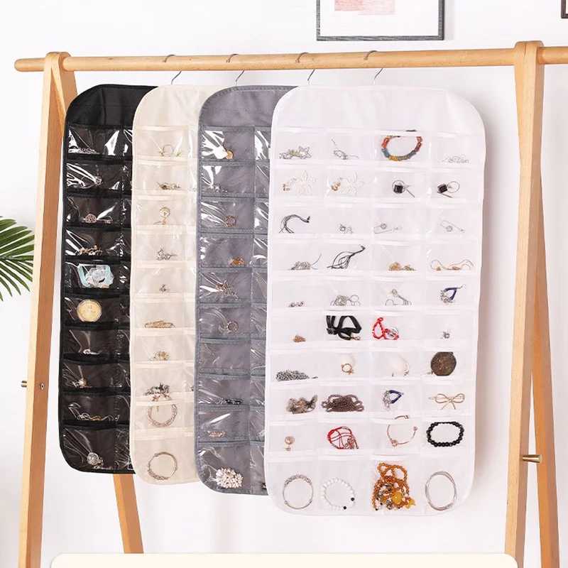 

Jewellery Hanging 80 Pockets Organiser Double Sided Display Ring Necklace Bracelet Storage Packing Transparent Foldable Pouch