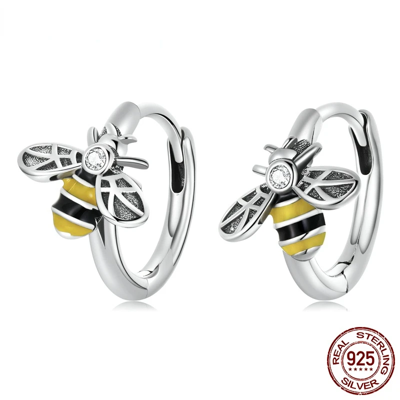 

DISINIYA Mini Bee Ear Studs 925 Sterling Silver Bee Ear Buckles for Women Hoop Ears Spring Collection Fine Jewelry Party Gift