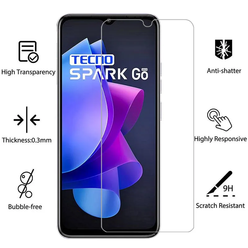 Защитное закаленное стекло для tecno spark go 2023 2022 протектор экрана на техническом
