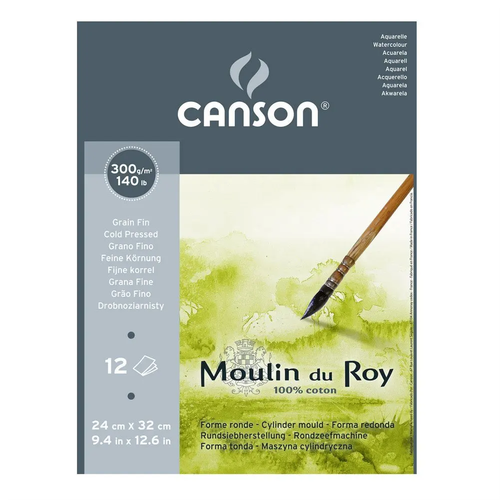Альбом для акварели Canson Moulin du Roy 300г/м.кв 24x32см 12л Фин |