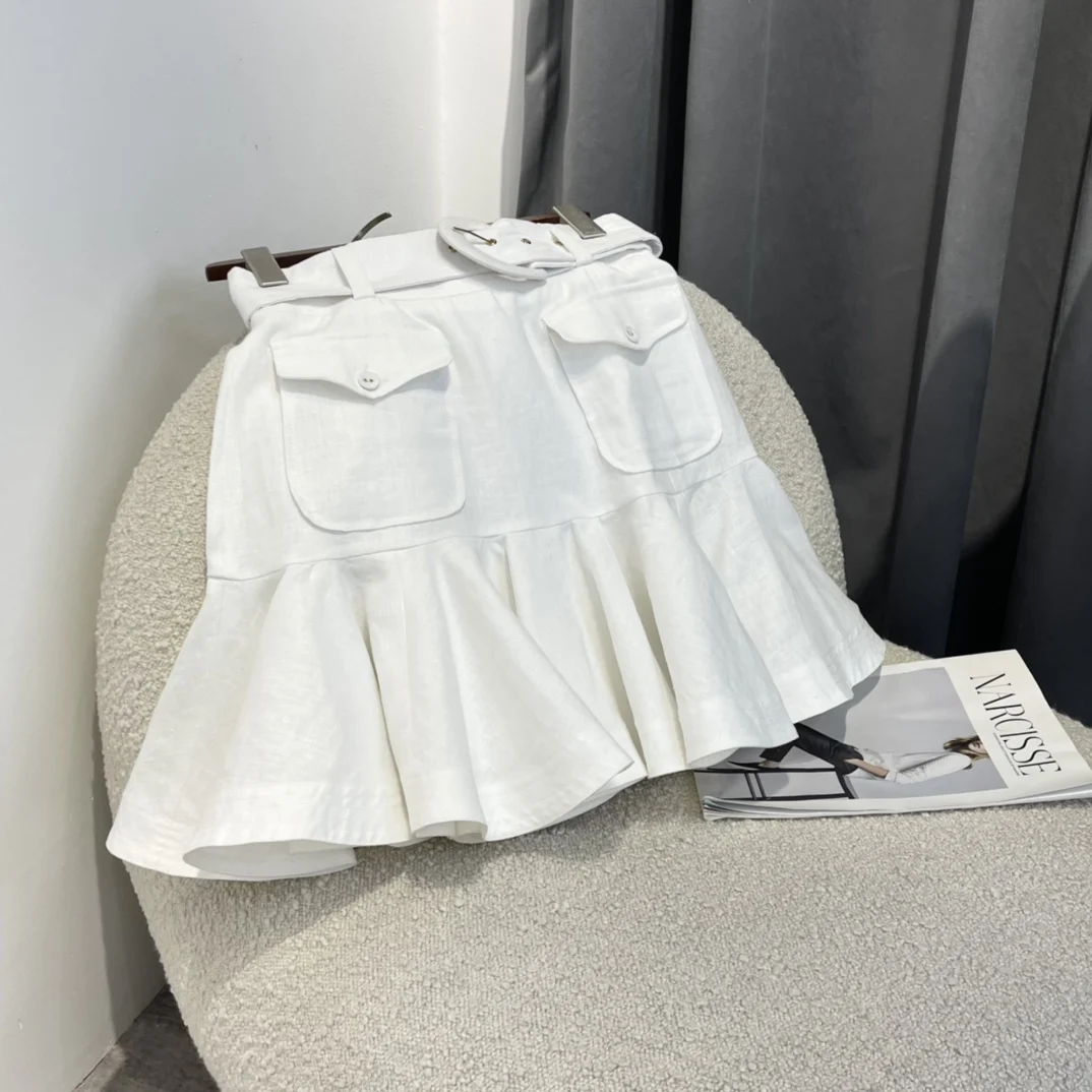 

Женская мини-юбка русалка, однотонная белая юбка из натуральной льняной ткани, лето 2022