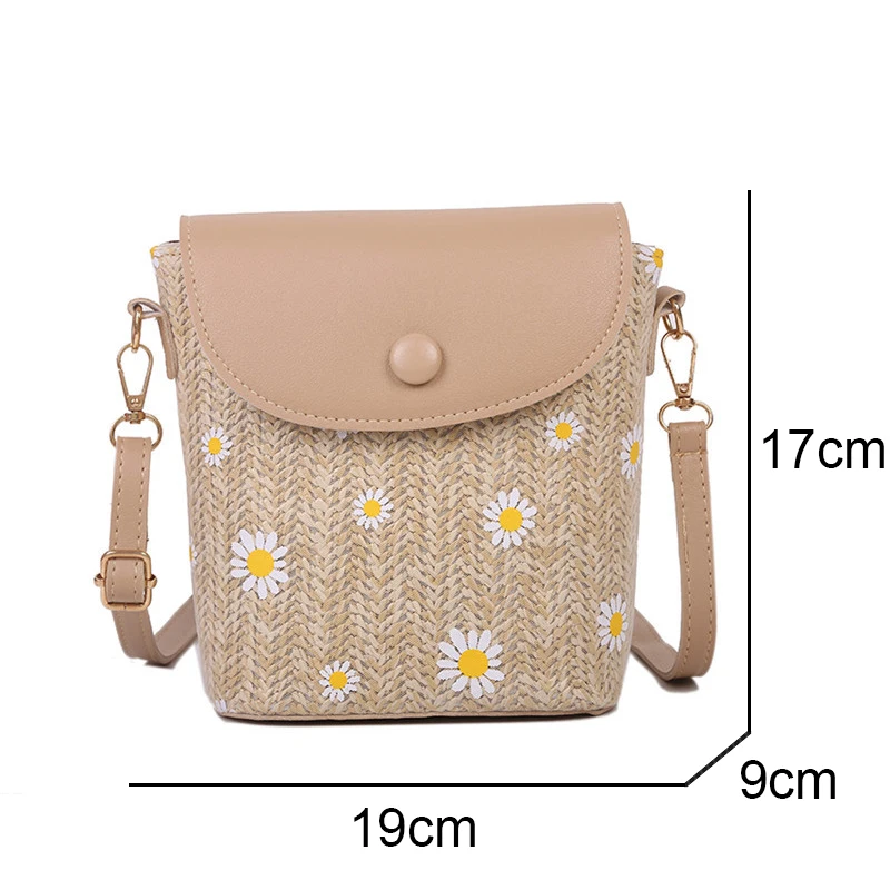 Mini Bags for Women Beach Woven Girls Messenger Bags Small Purses and Handbags Summer New Flowers Kids Straw Woven Shoulder Bag