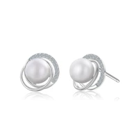 authentic 925 sterling silver earring pearl planet orbiting crystal stud earring for women girl wedding party jewelry gift