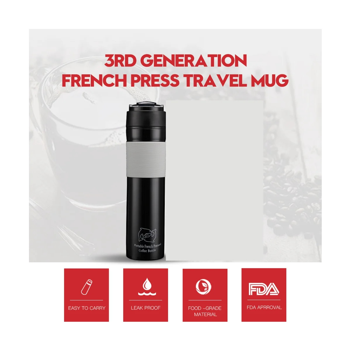 

Coffee Maker French Press Travel Coffee Mug Portable Tea and Coffee Maker Bottle, Hot and Cold Coffee Brewer