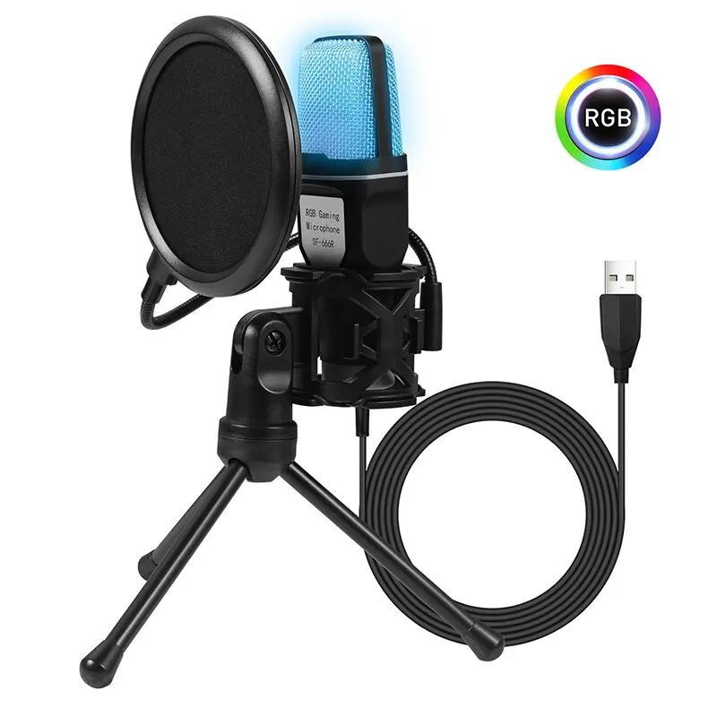 USB-конденсаторный микрофон SF666R RGB игровой с кабелем для студийной записи