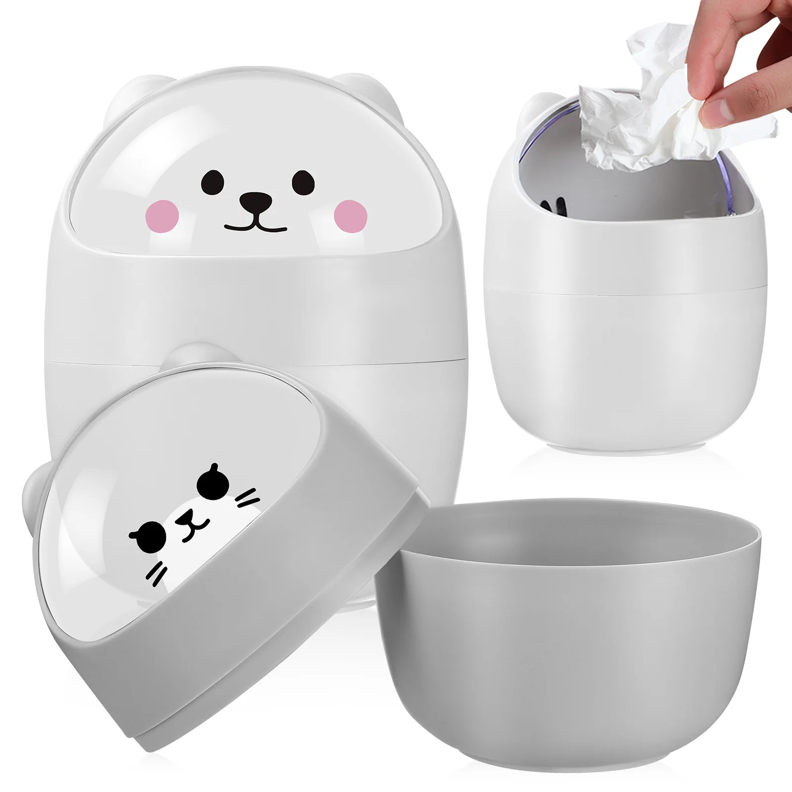 

2Pcs Adorable Adorable Cat Trash Bin Garbage Can With A Lid Desktop Trash Can for Home Office Room