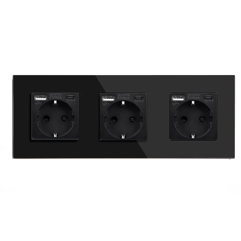 

Розетка настенная стеклянная с USB-портом и Type-C, 20 Вт, 220 В