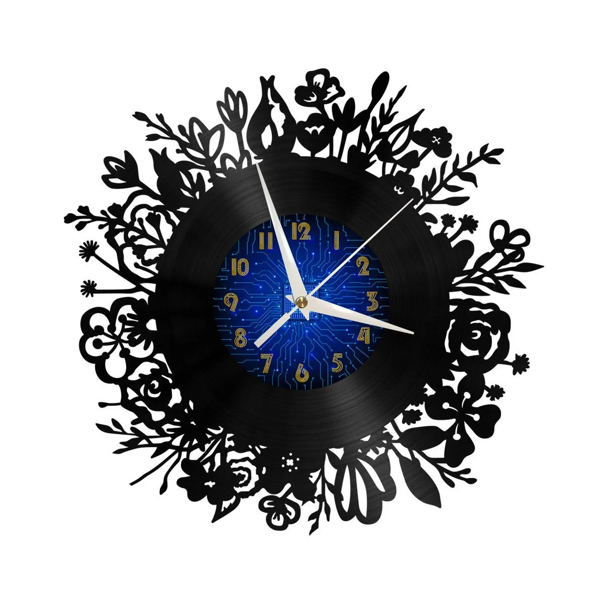 

Flowery Vinyl Wall Clock, Vinyl Record Clock Wall Art Silent & Non-ticking