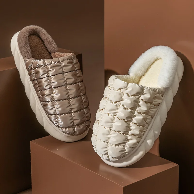 YISHEN Slippers Women Winter Slides Home Indoor Cotton Shoes Pineapple Slippers Non-slip Warm Plush Couple Shoes Zapatillas