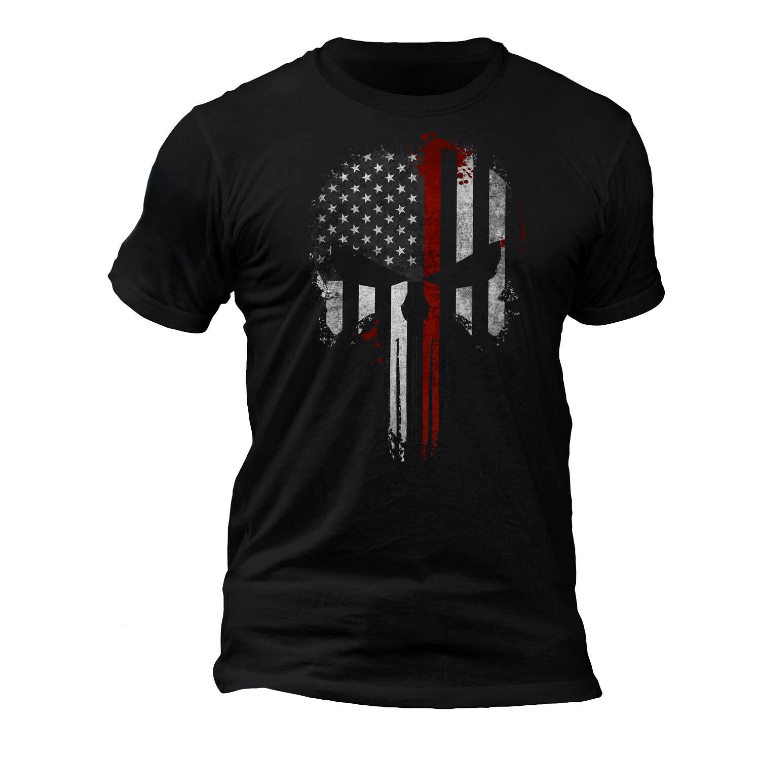 

USA Firefighter Thin Red Line Flag Skull Premium T-Shirt. Cotton Short Sleeve O-Neck Mens Casual T Shirt New S-3XL