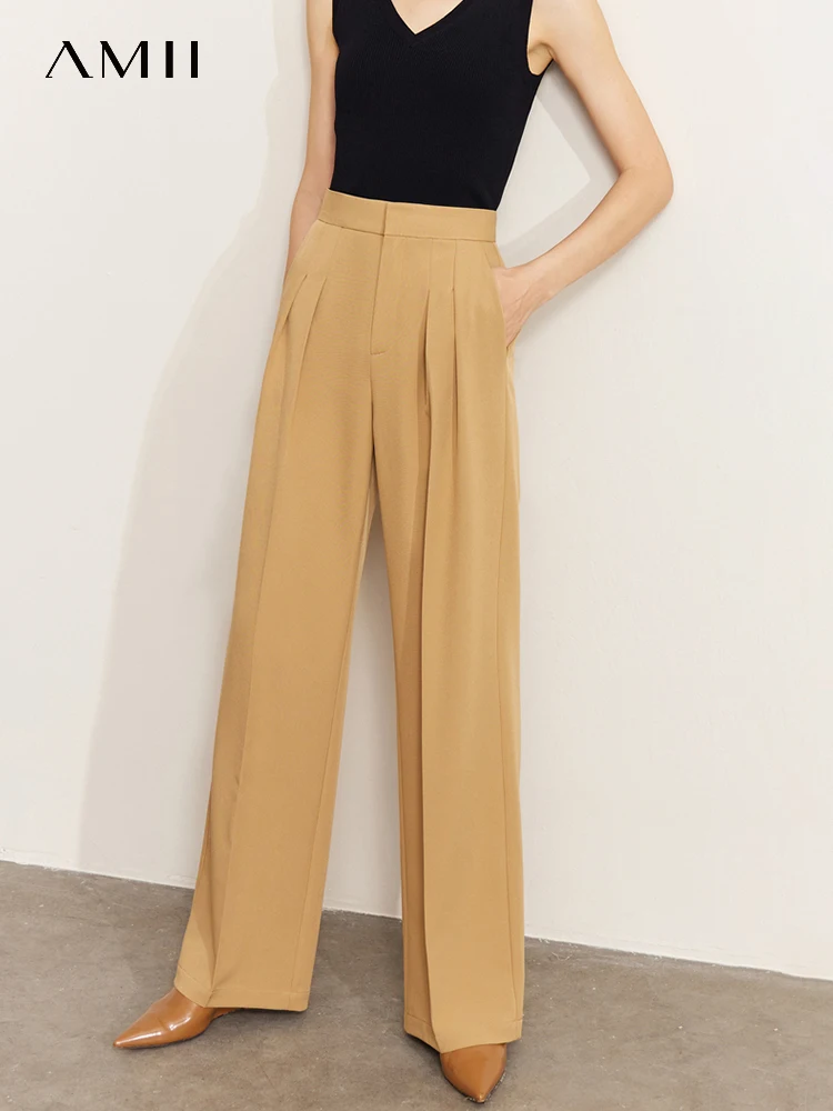 Amii Minimalist Wide Leg Pants for Women 2023 Spring Environmentally Recycled Fabric Pants Office Lady Loose Trousers 12341108
