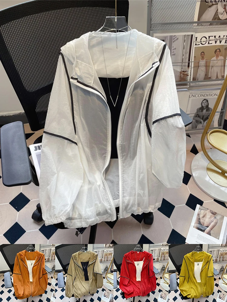 

F GIRLS Summer Thin Casual Hooded Long Sleeved Sunscreen Clothing Women 2023 Korean Loose Breathable UV Coat Female All Match Zi