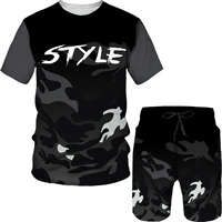 summer tshirt shorts outfits set tracksuit mens oversized clothes vintage new fashion 3d printed camouflage sportswear set men