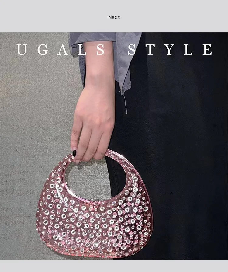 Luxury Designer Transparent Acrylic Handbag Crystal Shiny Rhinestone Diamond Evening Bag Wedding Party Clutch Purse Shoulder Bag