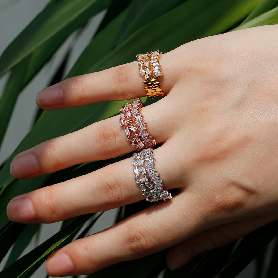 

RAKOL Sparkling Zircon Rings for Women 2022 Luxury New Fashion AAA Cubic Zirconia Open Adjustable Ring Bride Wedding Jewelry