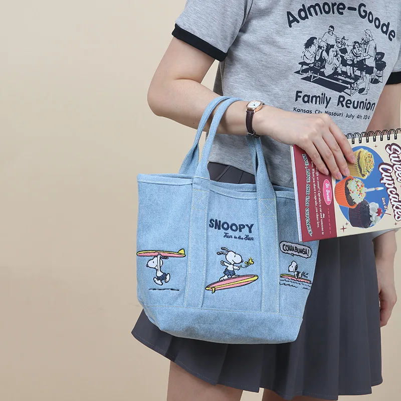 

Kawaii Snoopy джинсовая сумка большой емкости мультяшный женский модный портативный милый Принт модная косметичка женские сумки для покупок