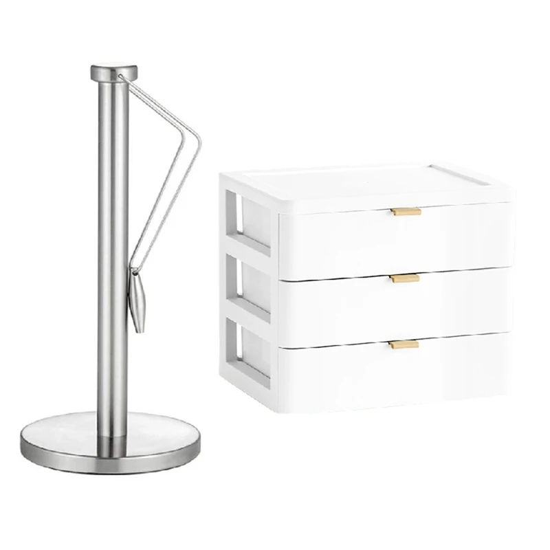 

JFBL Hot Paper Towel Holder Stand With Base With 3 Tiers Office Desktop Organizer Drawer Bathroom Accessories Storage Box