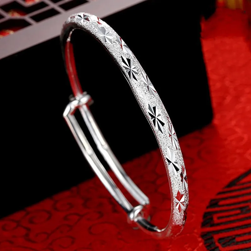 

999 sterling silver baby's breath push-pull bracelet for women, fashionable carved pattern for mom, lover gift bracelet jewelry