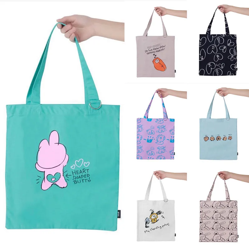 

New Korean Kpop Cartoon Rabbit Dog Baby Canvas Bag Handbags Fashion Ladies Women Shoulder Bags Casual Shopping Tote School Bag