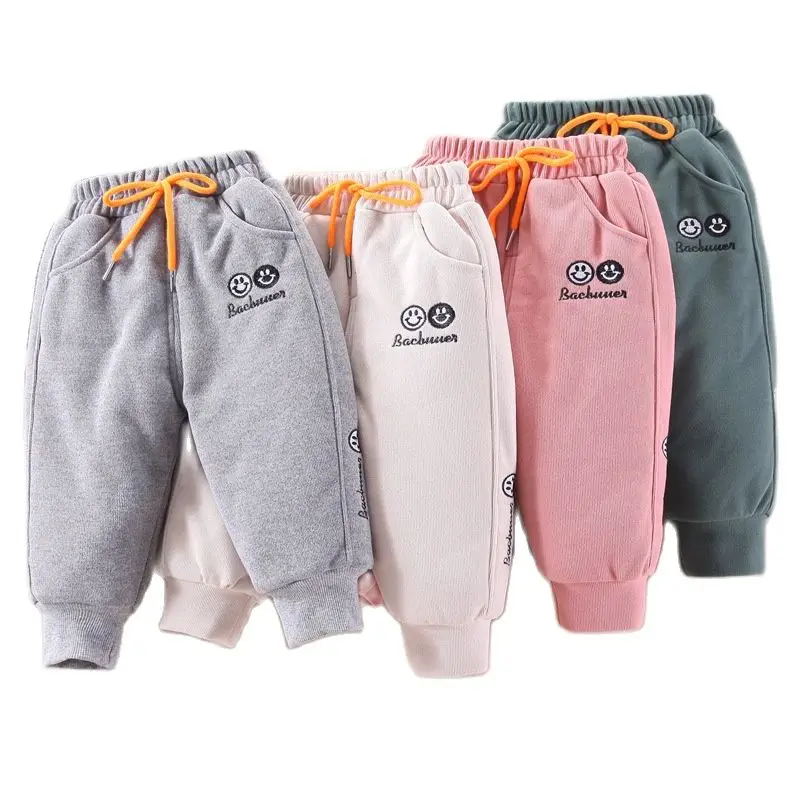 

New Boys girls baby winter thickened trousers children cute Cartoon warm cotton pants plus velvet leisure Sweat pants 0-5Y