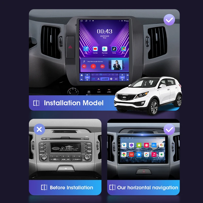 Автомагнитола в стиле Tesla на Android для Kia Sportage 3 SL 2008 - 2016 мультимедийный видеоплеер