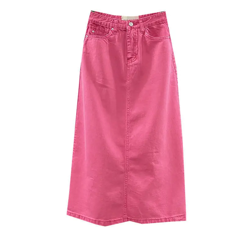 

Женская джинсовая юбка с завышенной талией, трапециевидного силуэта, средней длины