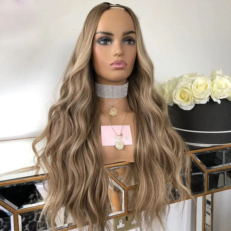 

Highlight Platinum Blonde Body Wave U Part Wigs Middle Open Wavy 100% Human Hair Wig Peruvian Glueless V Shape Full Machine Made