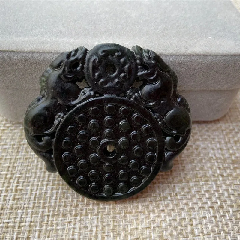 Натуральный темно-зеленый нефритовый двойной кулон Pixiu модный универсальный на