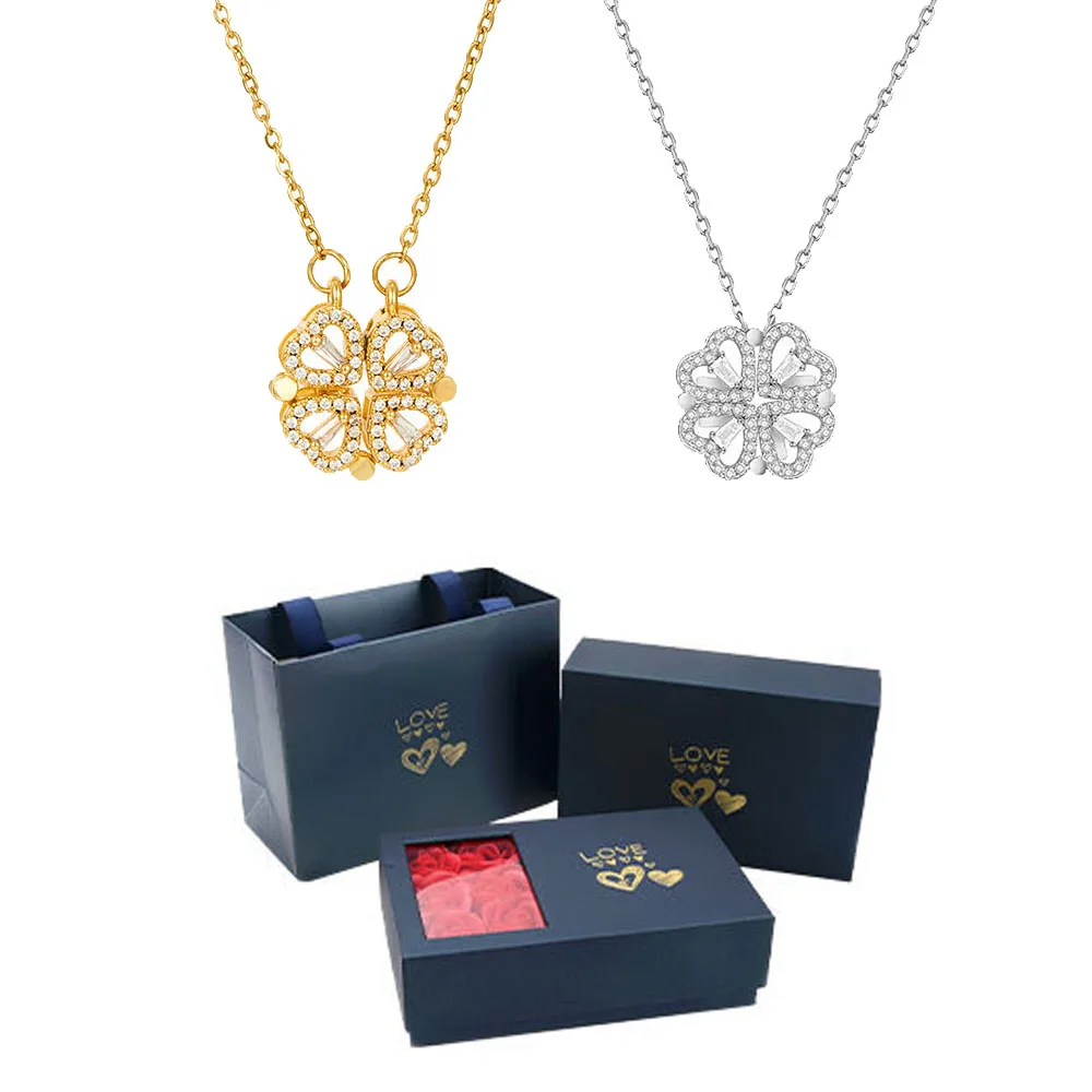 2024 счастливое ожерелье из четырехлистного клевера в черной коробке с логотипом