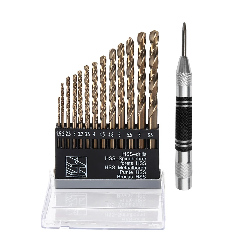 

13Pc 1.5-6.5Mm Round Shank Twist Drill Bit Set Titanium Coated Hole Cutter High Speed Steel Drill Bit with Center Punch