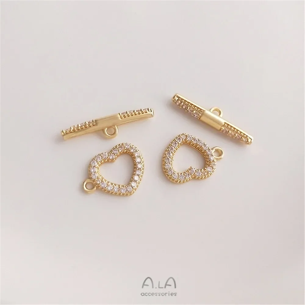 14 К Бао золотого цвета микро инкрустация цирконом персиковое сердце OT кнопка DIY