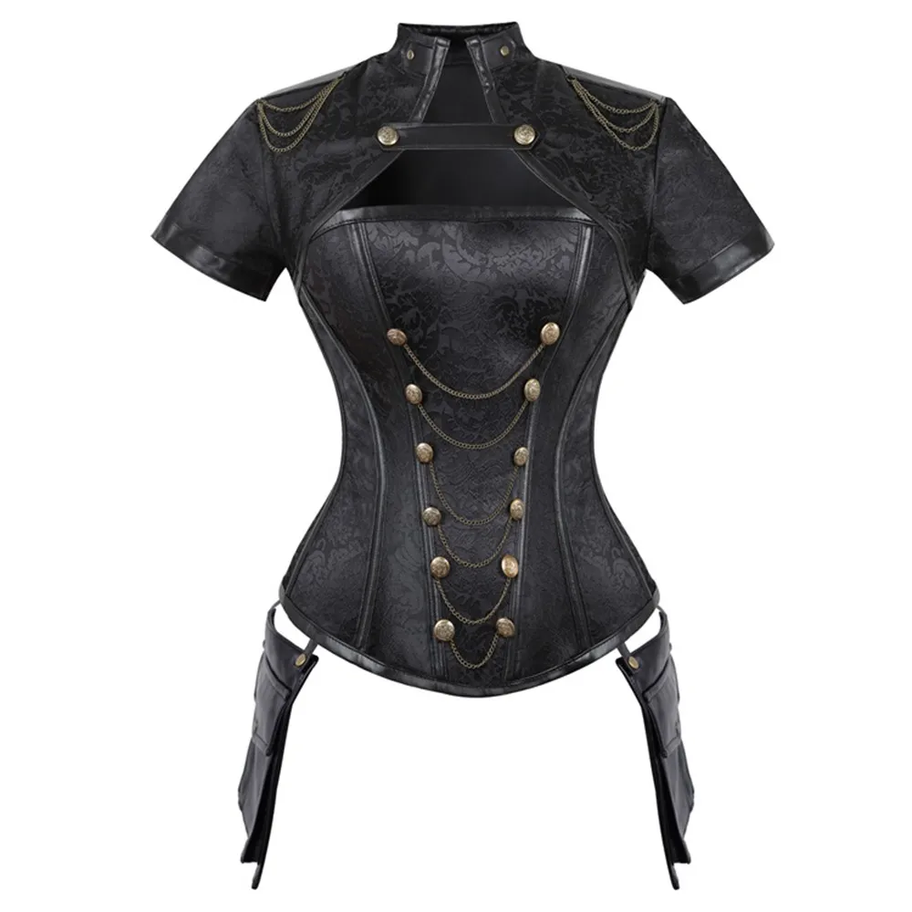 

Black Red Corsets Steampunk Women Sexy Goth Clothing Overbust Gothic Retro Corset and Bustier Bodice Femme Punk Corselet Set