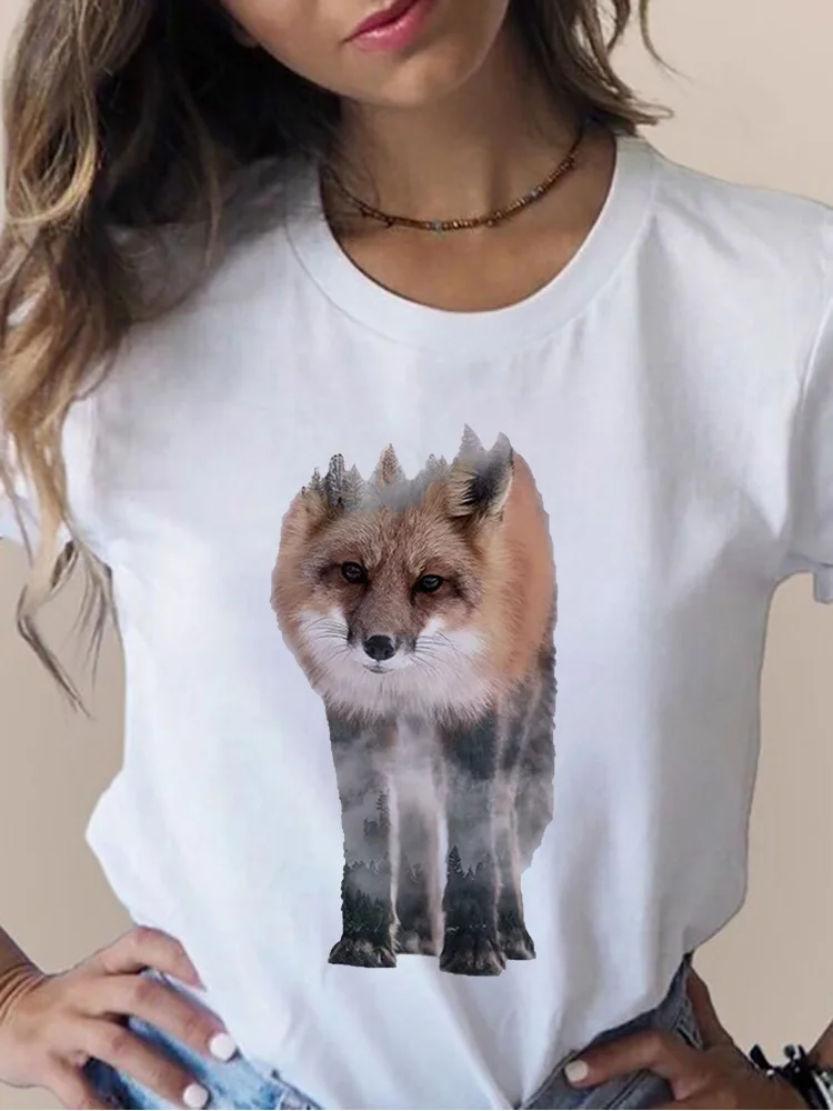 

Женская футболка с забавным принтом лисы и графическим принтом, летняя новая модная футболка унисекс с коротким рукавом, Женская Повседнев...