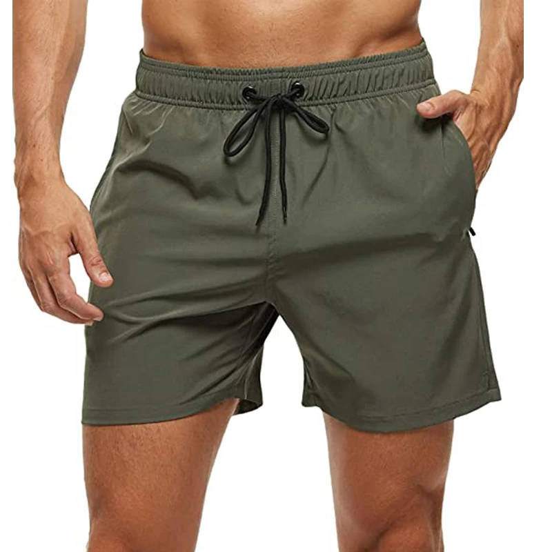 

Solid black Male Short 2020 New Hot Selling Men's Swim Trunks Quick Dry Beach Shorts with Zipper Pockets and Mesh Lining