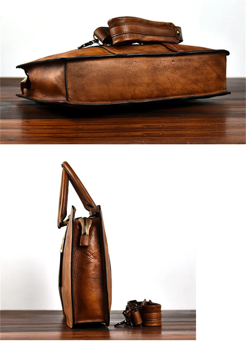 Vintage high quality genuine leather men's briefcase business laptop handbag luxury real cowhide office shoulder messenger bags