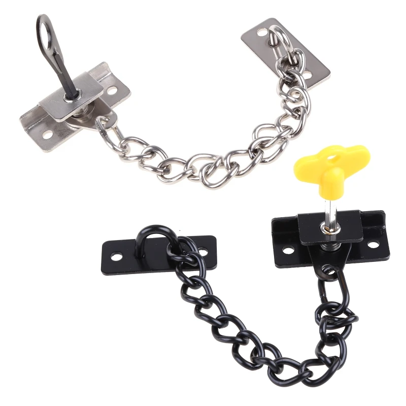 Stainless Steel Window Chain Lock Guard Door Restrictor Child Safety Security Chain Lock with Key for Windows Anti Theft